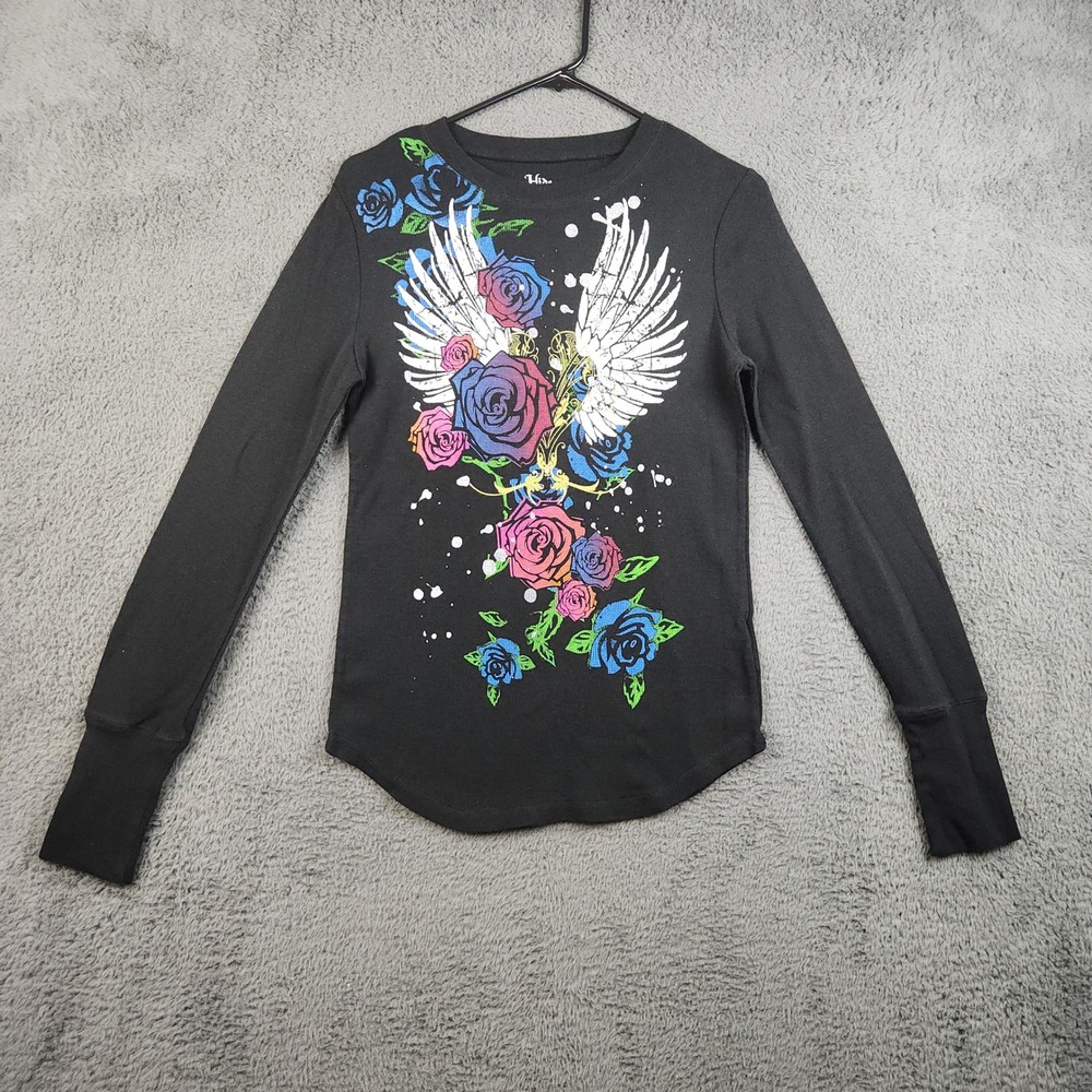 Vintage Y2K Angel Wings Shirt Womens Large JRs 2XL Graffiti Tattoo Biker Thermal